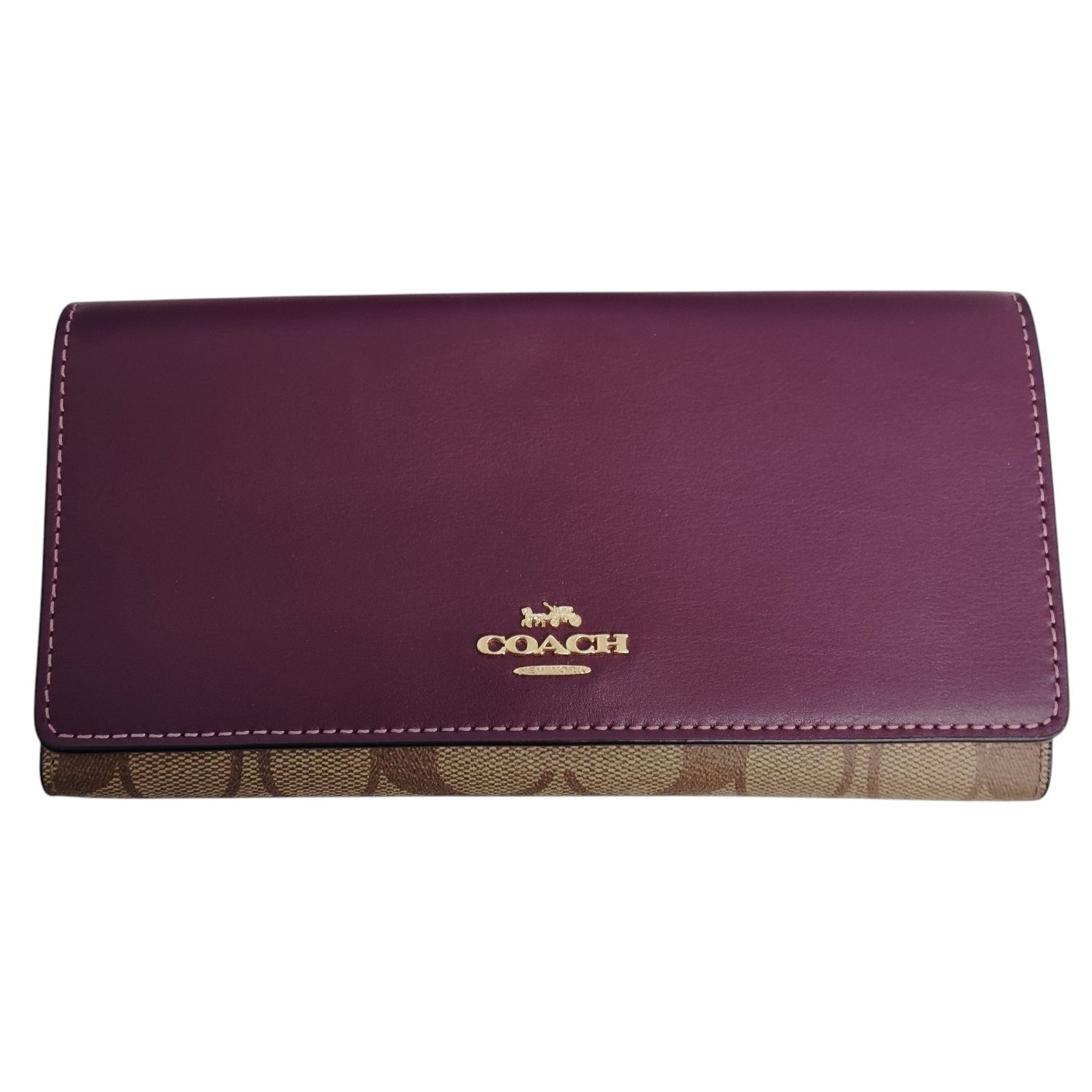 COACH コーチ C5966 シグネチャー レザー×PVC 三つ折り 長財布 レディース 【中古品】 M803RK COACH コーチ C5966 シグネチャー レザー×PVC 三つ折り 長財布