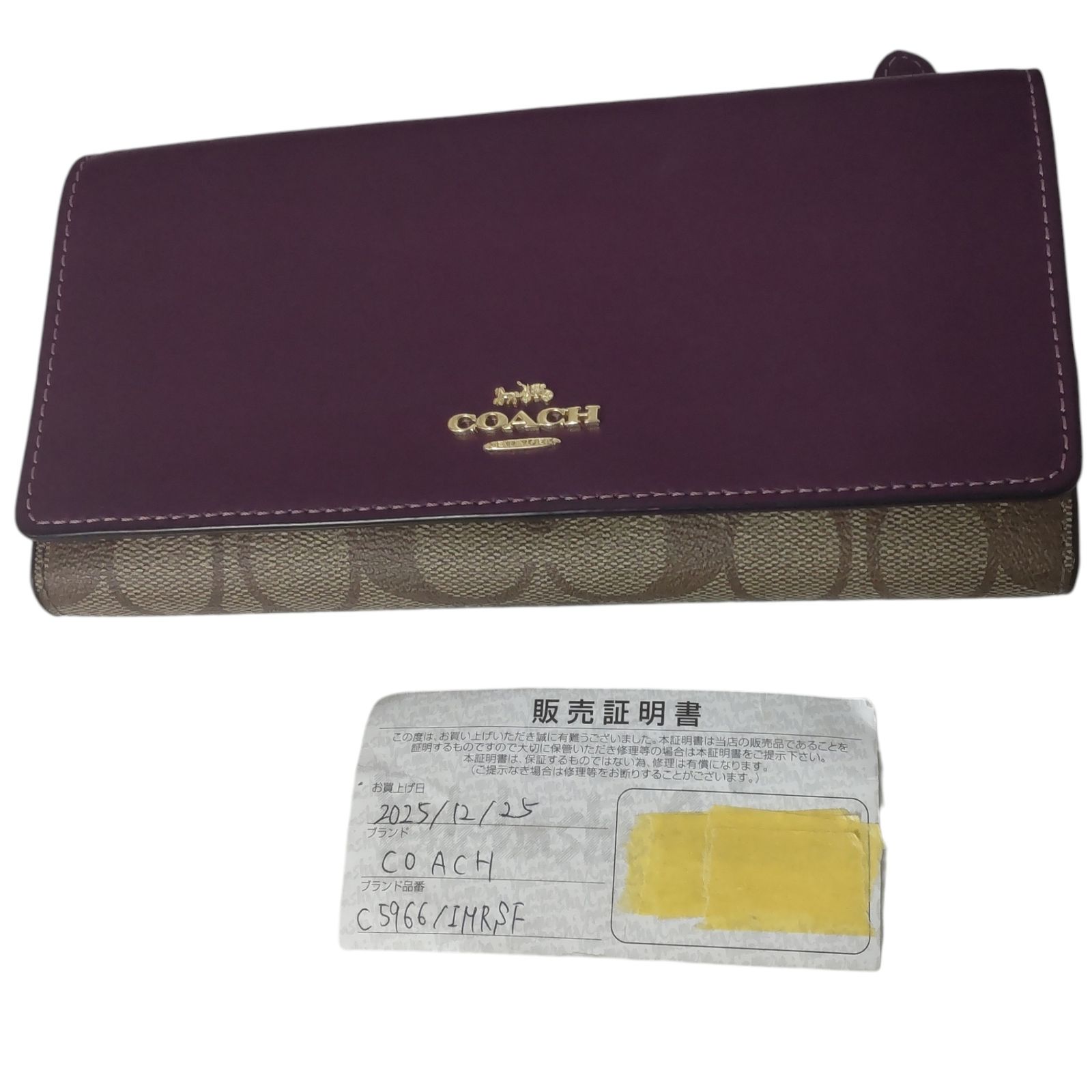 COACH コーチ C5966 シグネチャー レザー×PVC 三つ折り 長財布 レディース 【中古品】 M803RK COACH コーチ C5966 シグネチャー レザー×PVC 三つ折り 長財布