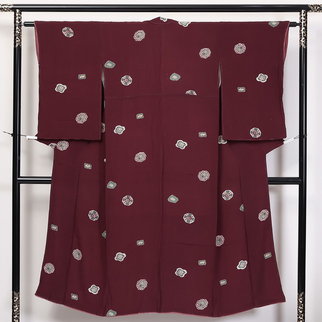 アンティーク 小紋 袷 身丈146cm 裄丈62cm 正絹 Cランク XSサイズ バチ