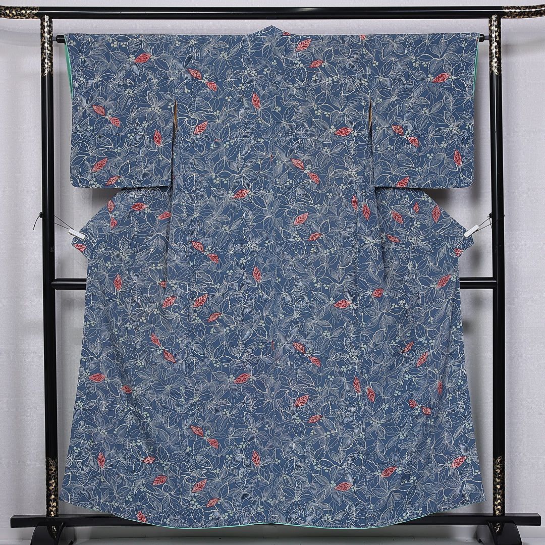 小紋 身丈153cm 裄丈63cm XS 正絹 Aランク 袷 バチ衿 ボタニカル 1215