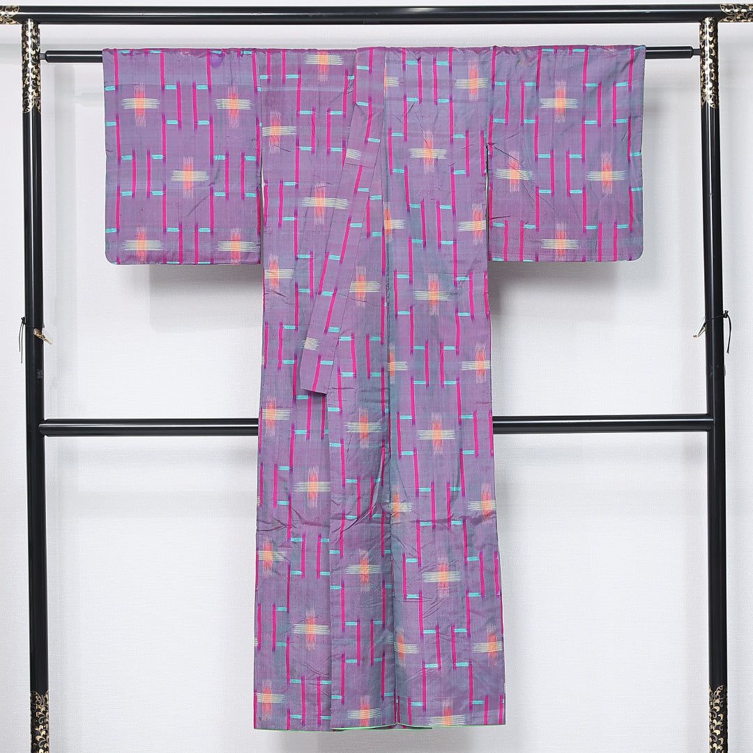 アンティーク 紬 身丈140cm 裄丈63cm Aランク XS 正絹 袷 バチ衿