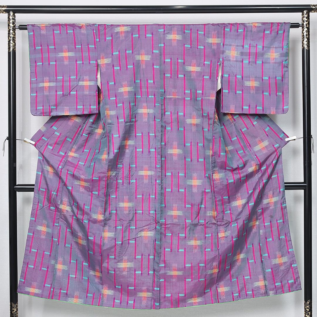 アンティーク 紬 身丈140cm 裄丈63cm Aランク XS 正絹 袷 バチ衿