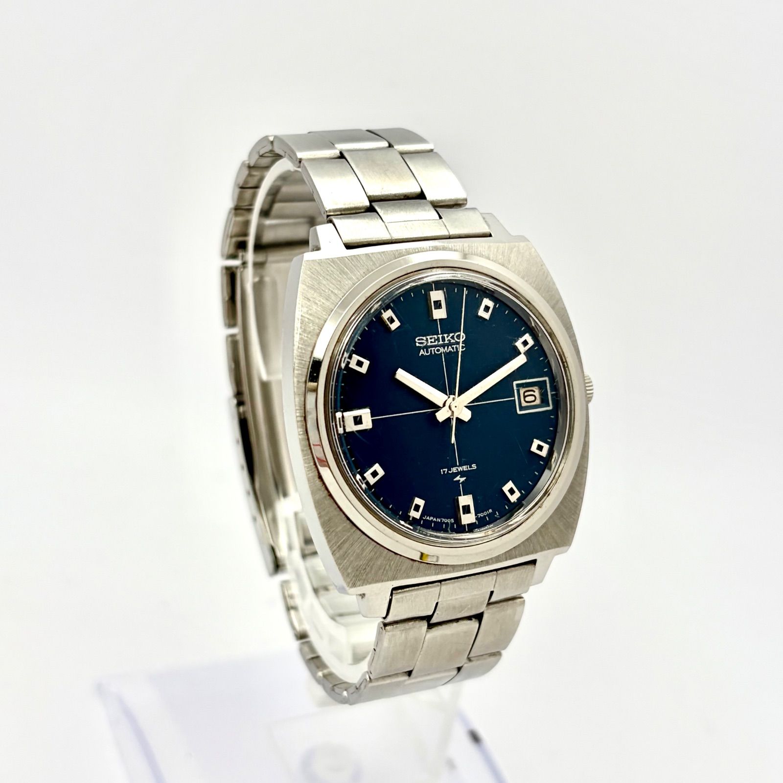 稼働】SEIKO セイコー 機械式 自動巻き デイト ネイビー メンズ 腕時計 