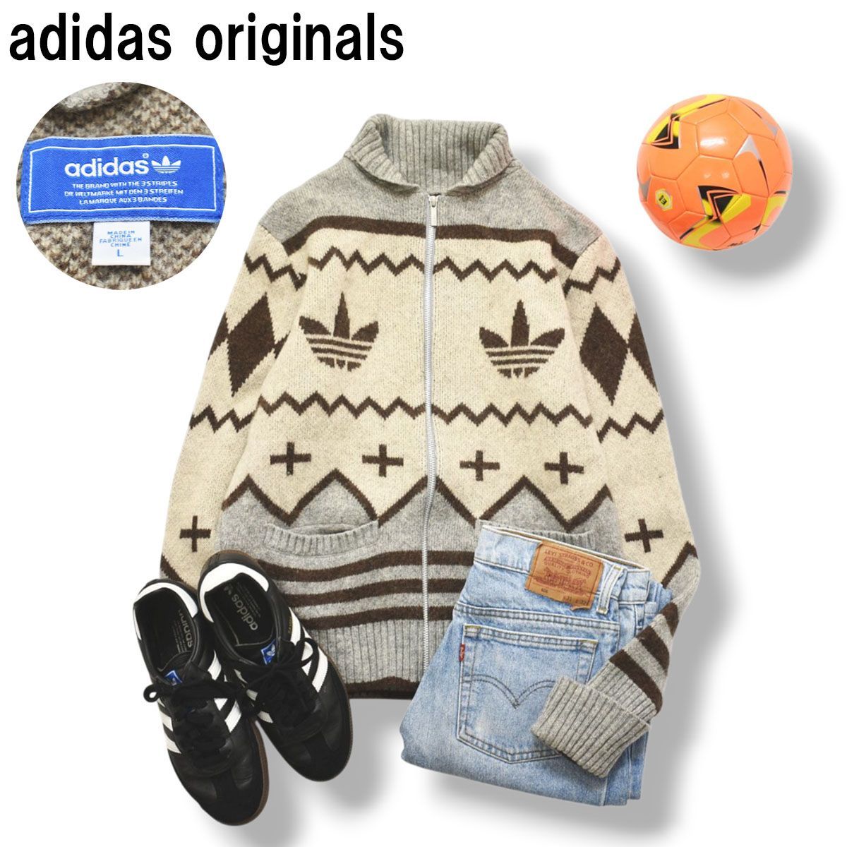 adidas アディダス カウチンセーター ニット トレフォイル クロス