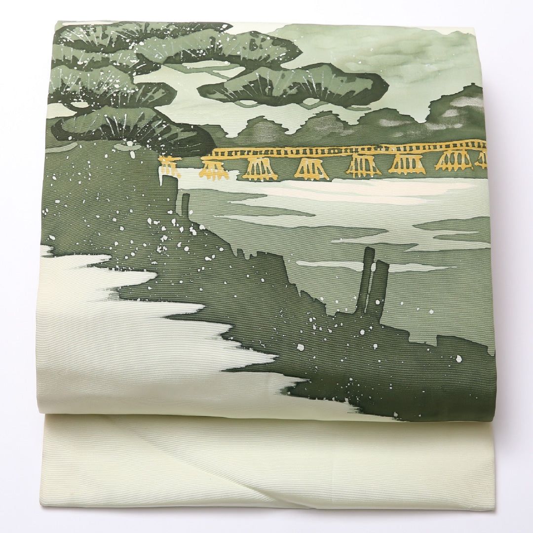 名古屋帯 ポイント柄 帯丈364cm カジュアル Aランク 正絹 塩瀬 冬景色