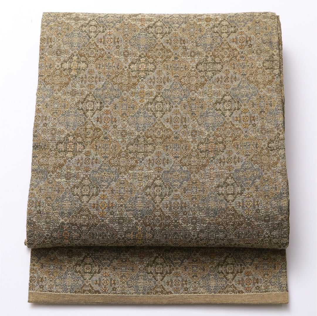 名古屋帯 六通 帯丈363cm カジュアル Aランク 正絹 緑系 1224-02536