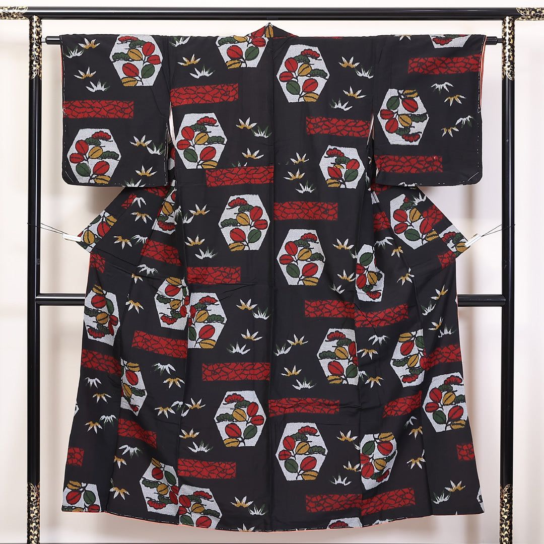 アンティーク お召 袷 身丈151cm 裄丈62cm 正絹 Aランク Sサイズ バチ