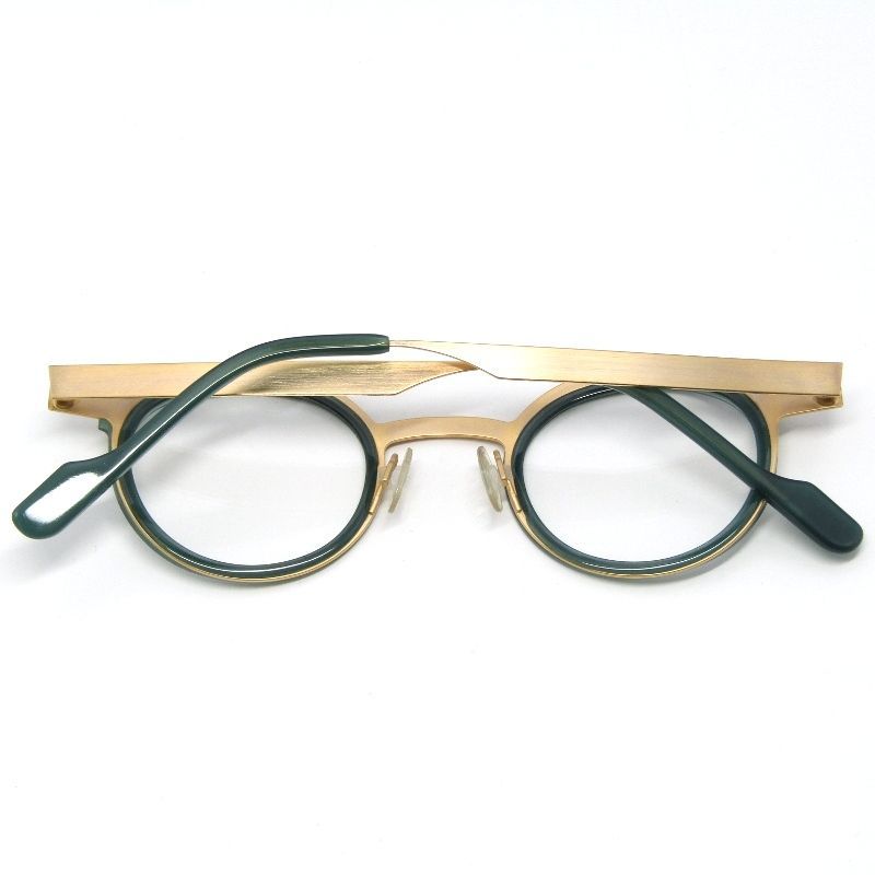 未使用 ANNE ET VALENTIN アンバレンタイン メガネフレーム FANZINE フランス製 U239 アンティークゴールド/ブルーグリーン 61004831