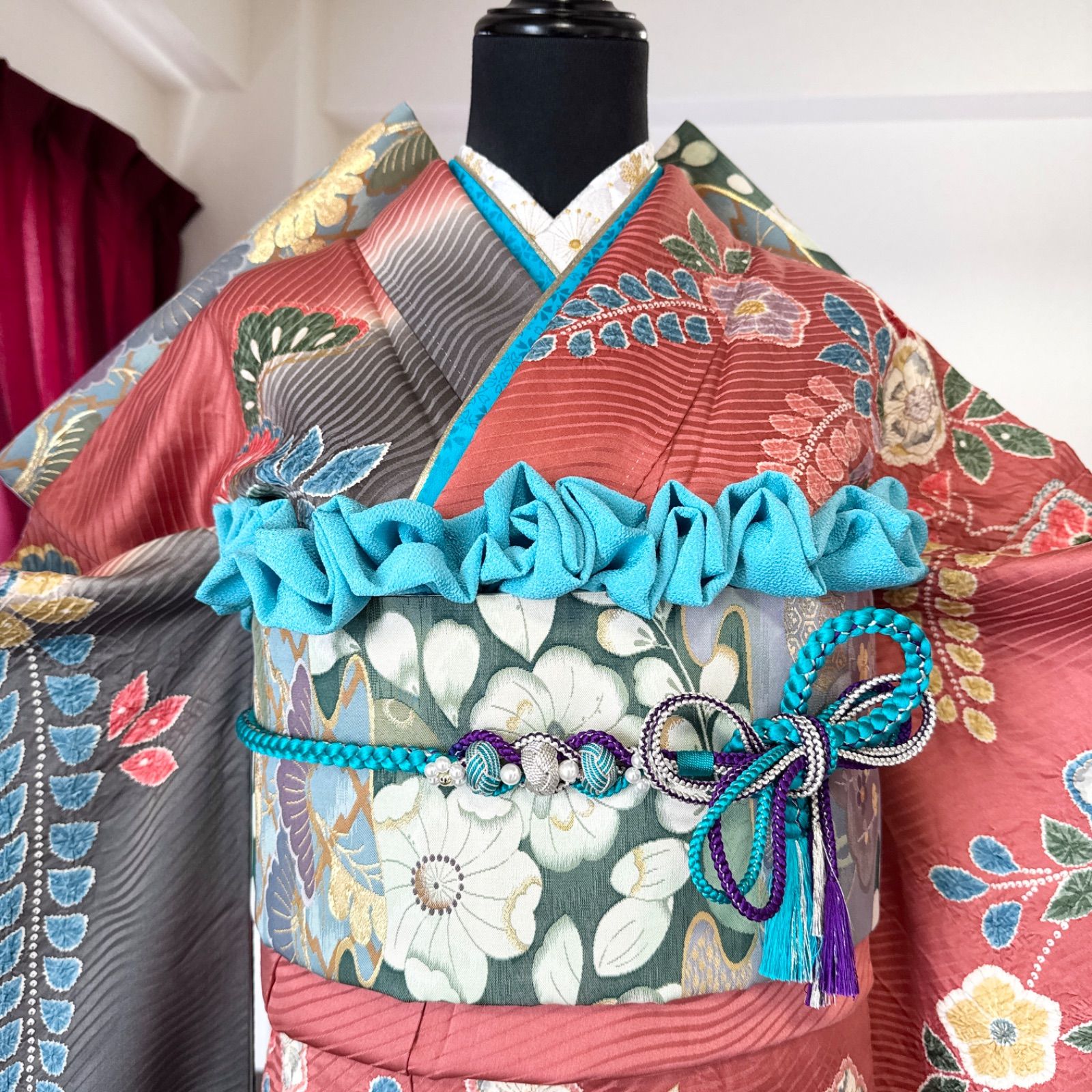 豪華振袖セット(2点)・袋帯・辻が花・絞り・高級絞り染・共八掛・金彩