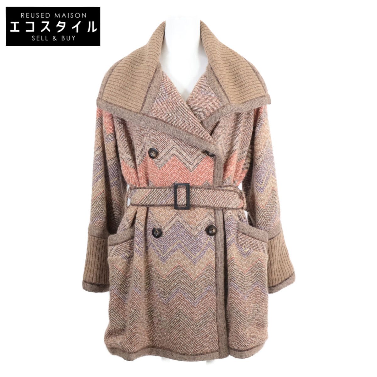 MISSONI ミッソーニ ﾍﾞﾙﾄ付き ﾀﾞﾌﾞﾙ釦 ﾆｯﾄｼﾞｬｹｯﾄ 42 - メルカリ