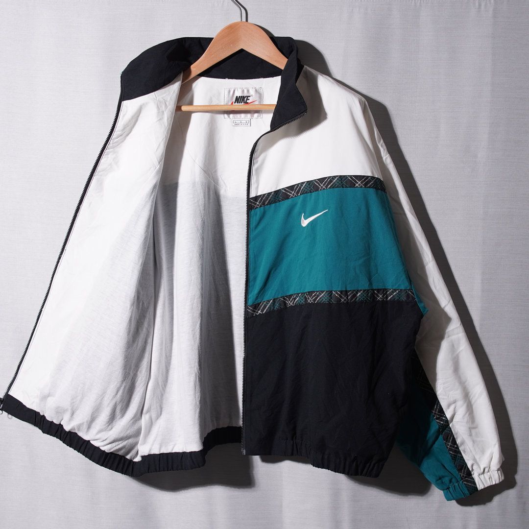 90s USA製 ナイキ NIKE ナイロンジャケット L ブラック グリーン 