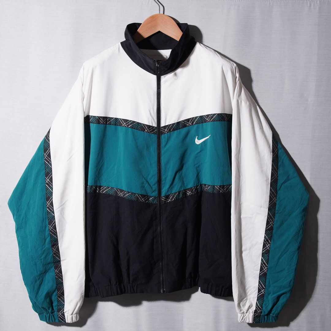 90s USA製 ナイキ NIKE ナイロンジャケット L ブラック グリーン 