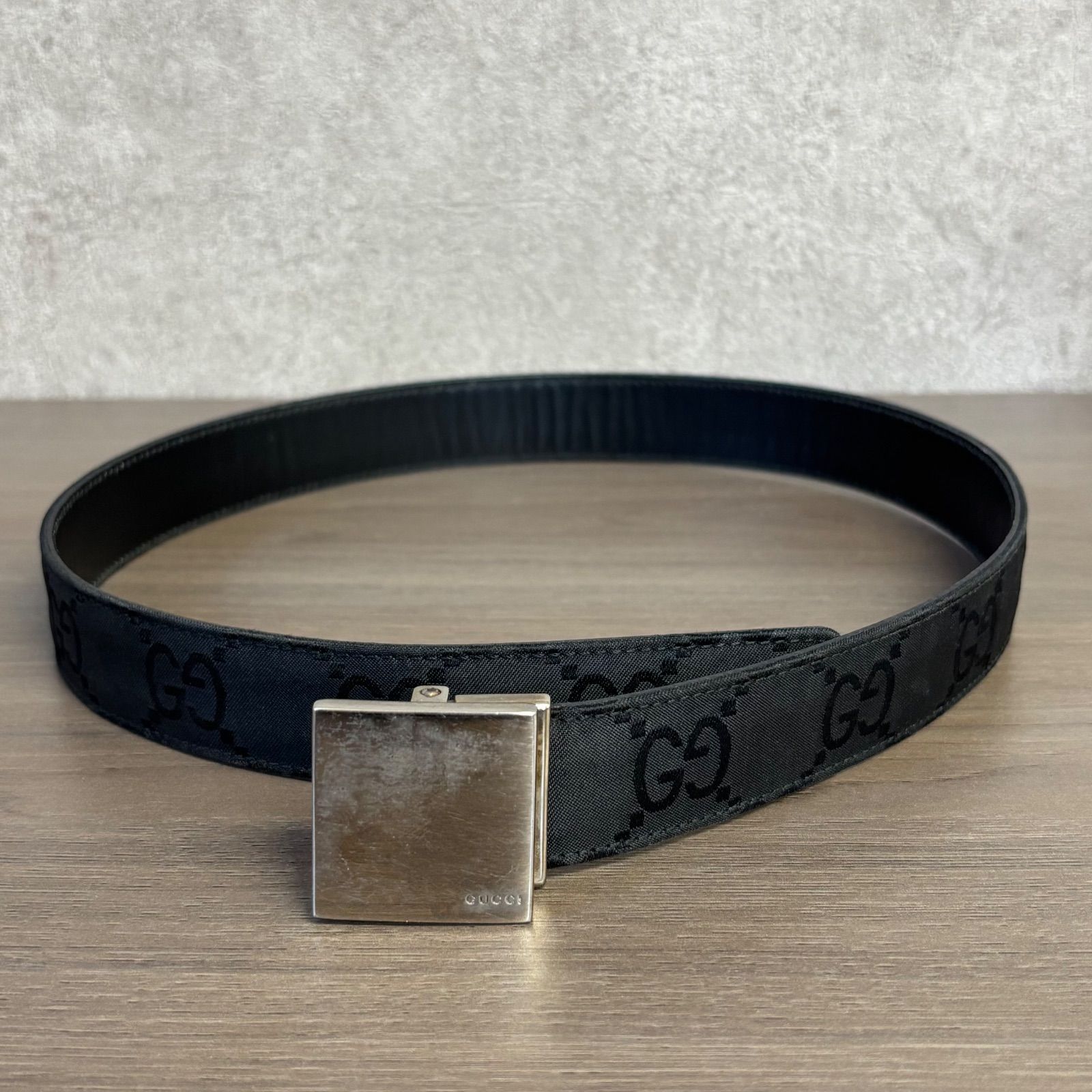 ◎GUCCI グッチ ベルト レクタングルバックル付き ブラック シルバー
