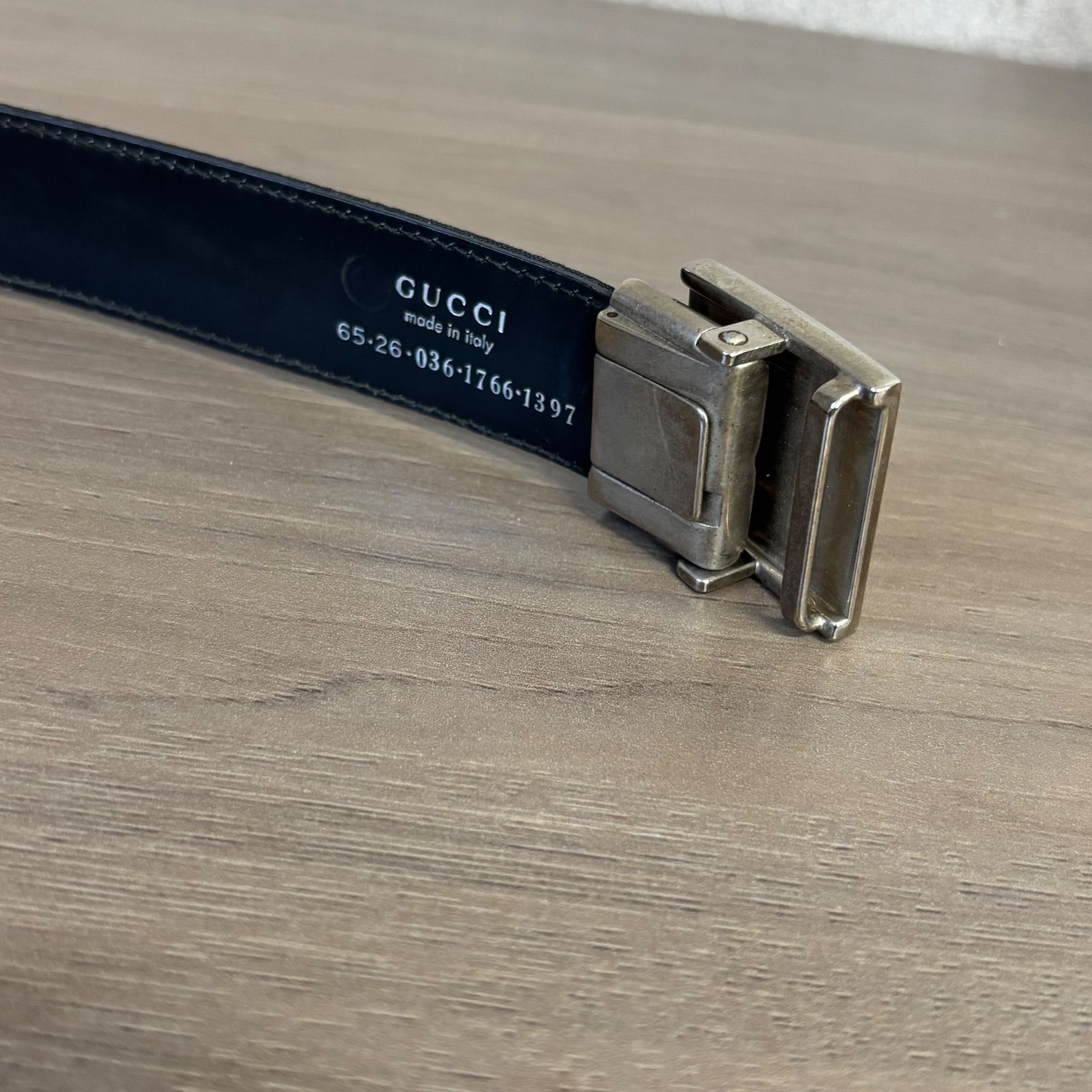 ◎GUCCI グッチ ベルト レクタングルバックル付き ブラック シルバー