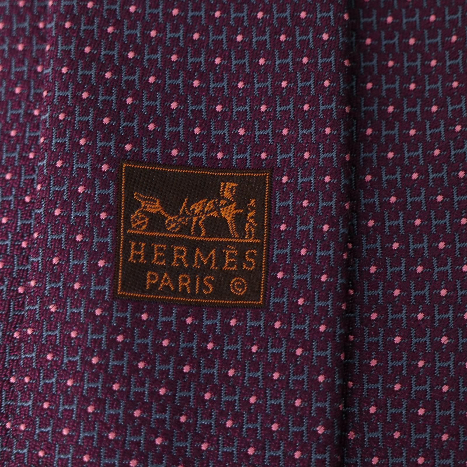 HERMES（エルメス）ネクタイ ファソネ H柄 H織 総柄 光沢感 人気柄 紫