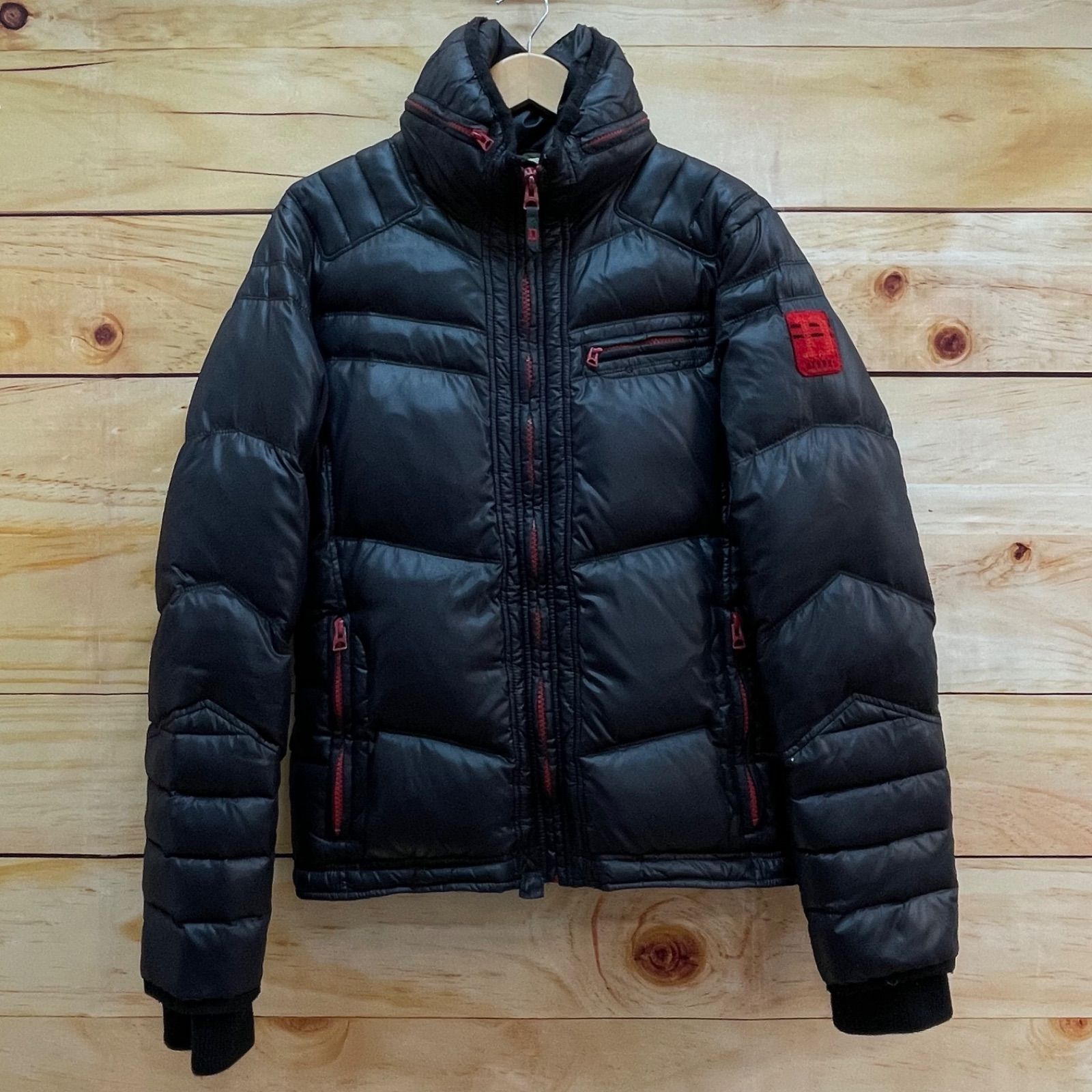 DIESEL ディーゼル 赤ジップ ダウン ジャケット ライダース フード収納 