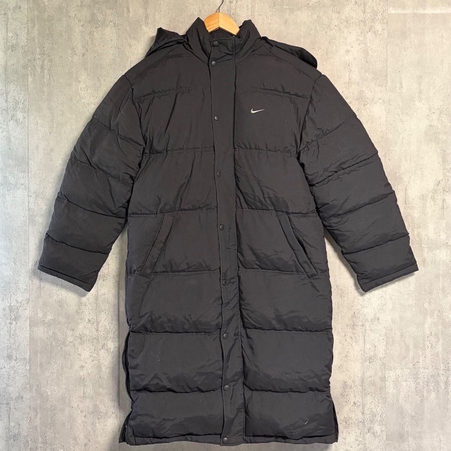 希少　90s NIKE ナイキ　インテル　2wayベンチコート　ダウンジャケット 極暖】NIKE ダウンベンチコート 黒 L 刺繍ロゴ | ナイキ ロングダウン