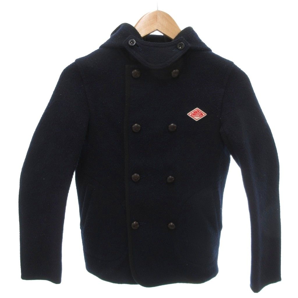 美品☆DANTON ネイビー フード付きピーコート36サイズ ダントン DANTON 美品 Pコート ウール 34 紺 ネイビー 長袖 ダブル