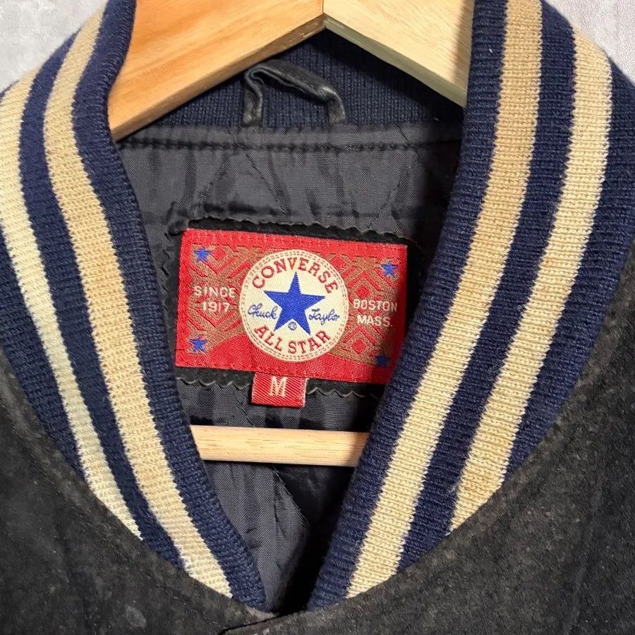 希少】コンバース オールレザー スタジャン 黒 M 豚革 刺繍 背ロゴ 90s