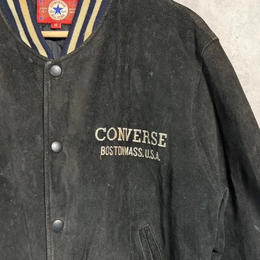 希少】コンバース オールレザー スタジャン 黒 M 豚革 刺繍 背ロゴ 90s