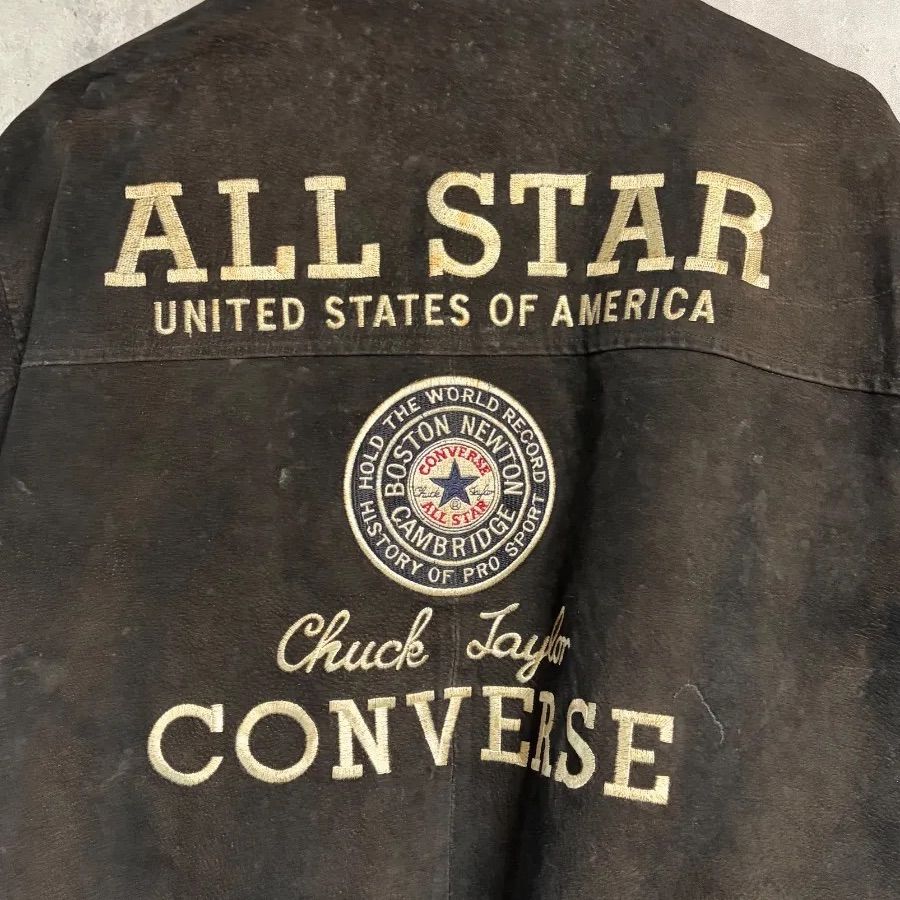 希少】コンバース オールレザー スタジャン 黒 M 豚革 刺繍 背ロゴ 90s