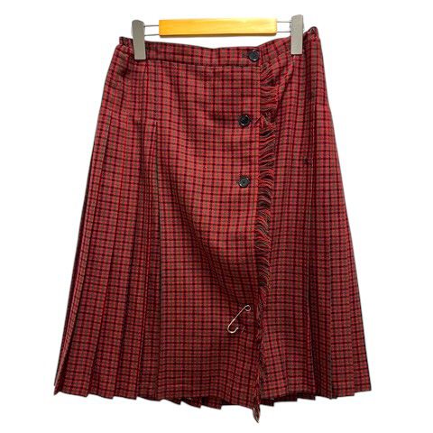 ファミリア Familiar スカート フレア プリーツ ウール混 チェック柄