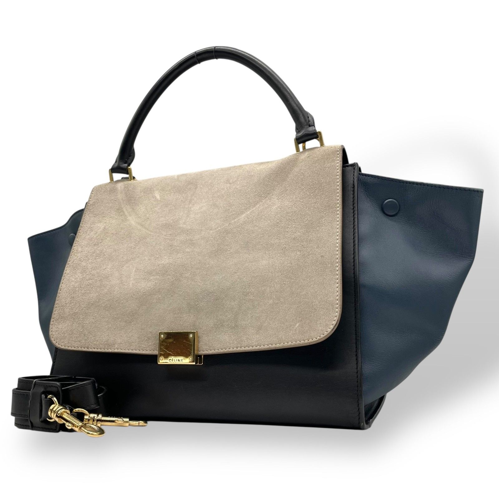 セリーヌ トラペーズ ハンドバッグ ゴールド金具 ショルダー スエード 