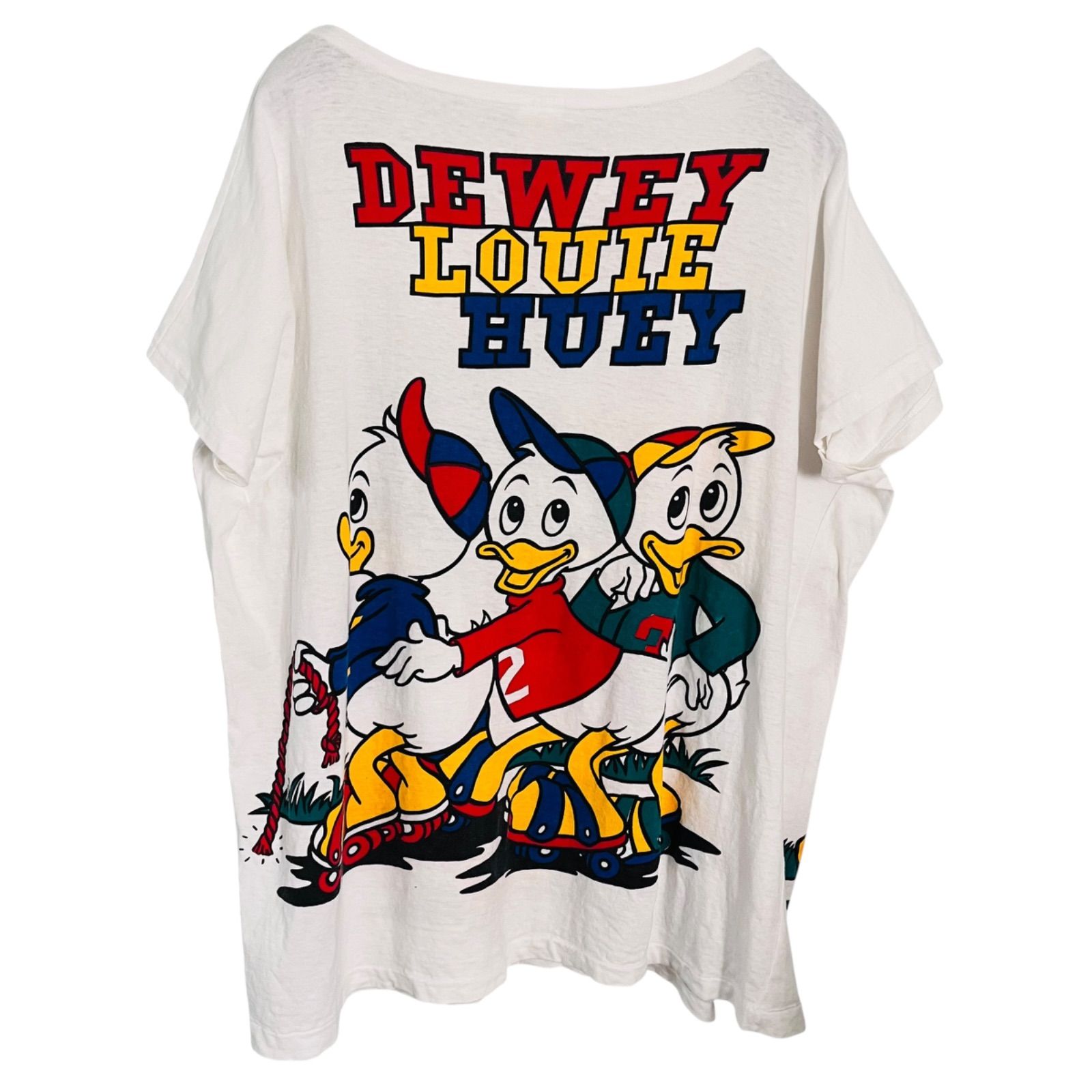 ディズニー ドナルド三兄弟 ビッグ両面プリントTシャツ ホワイト ゆったりUS 古着　XL相当