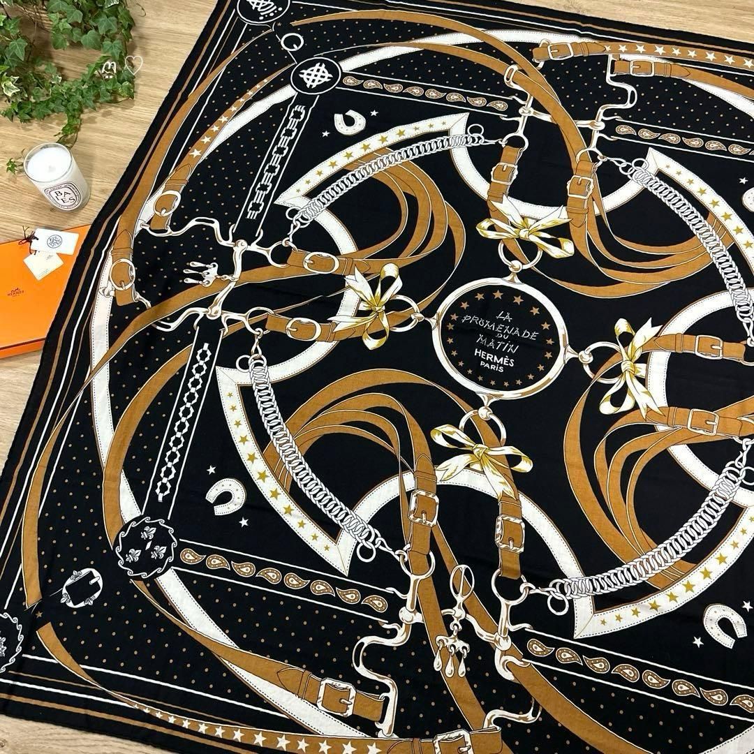 HERMESエルメス カレジェアン140 朝の散歩バンダナ カシシル ノワール