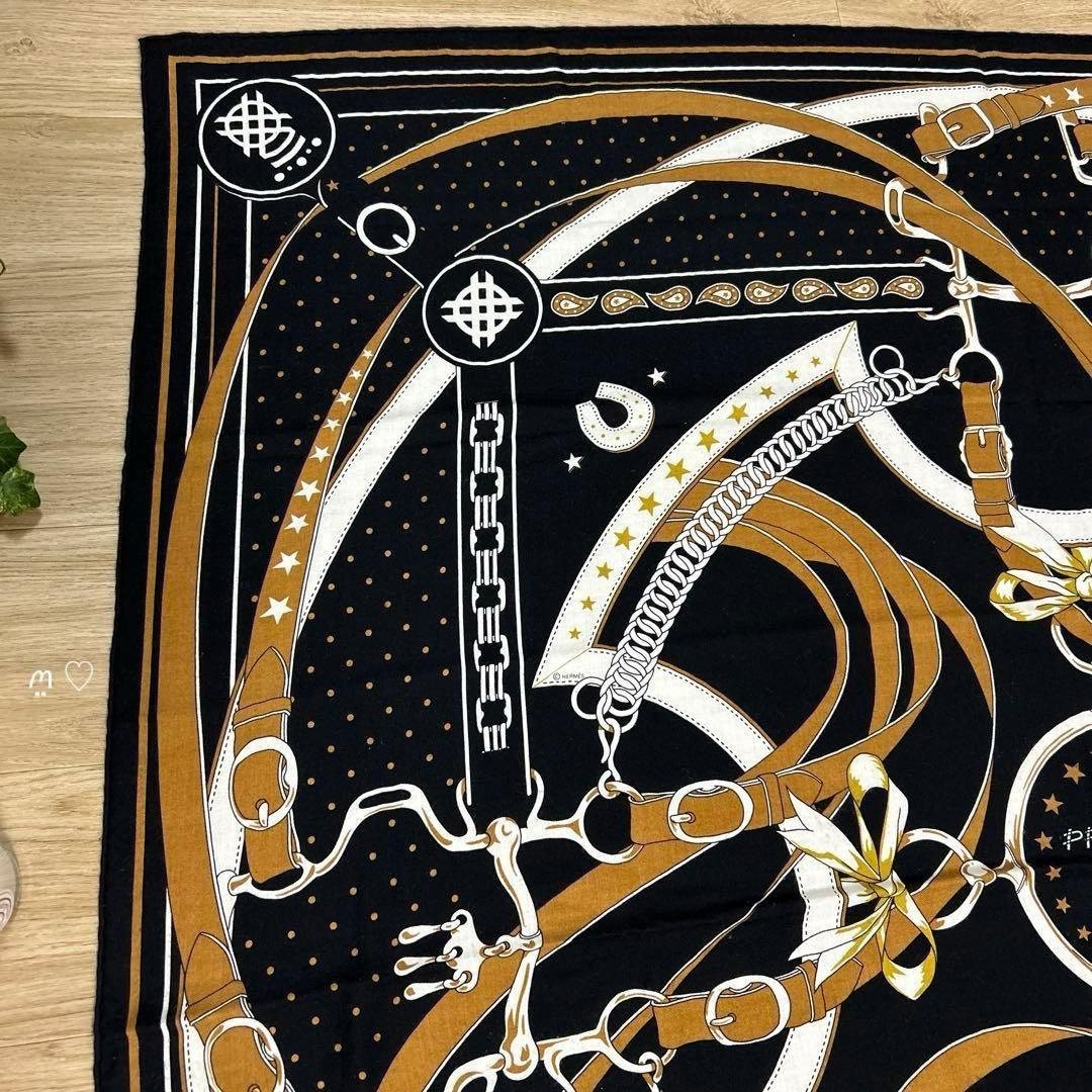 HERMESエルメス カレジェアン140 朝の散歩バンダナ カシシル ノワール