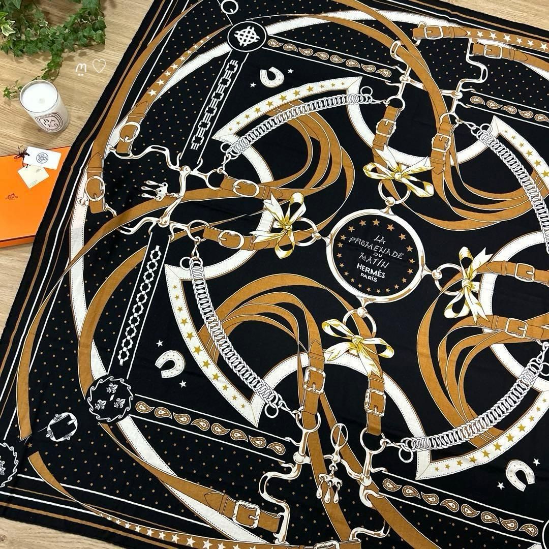 HERMESエルメス カレジェアン140 朝の散歩バンダナ カシシル ノワール