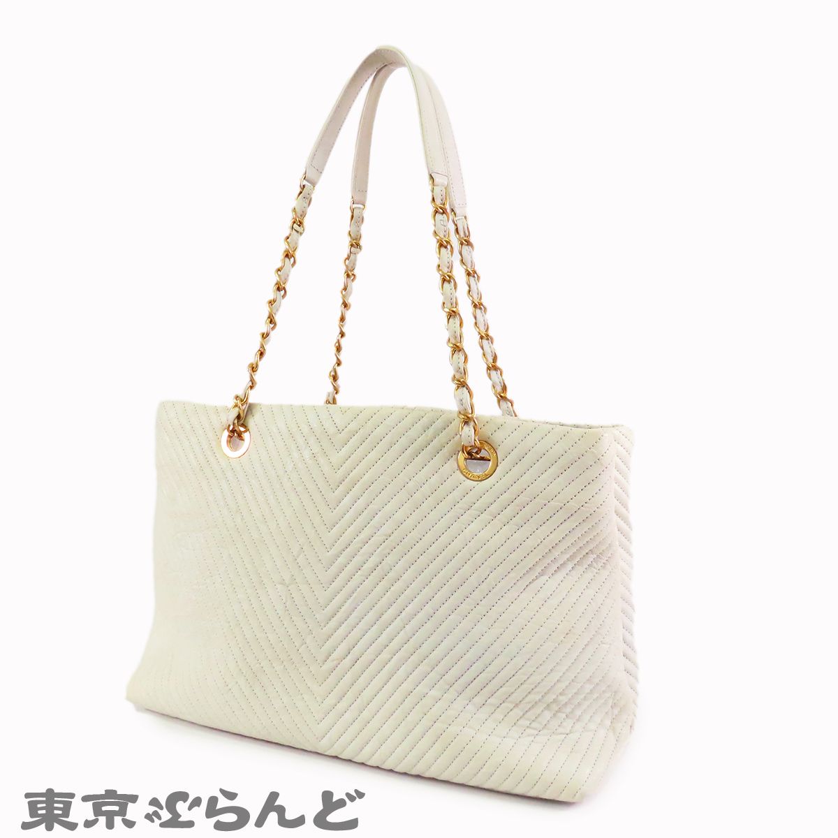 シャネル CHANEL チェーントートバッグ アイボリー ゴールド金具 
