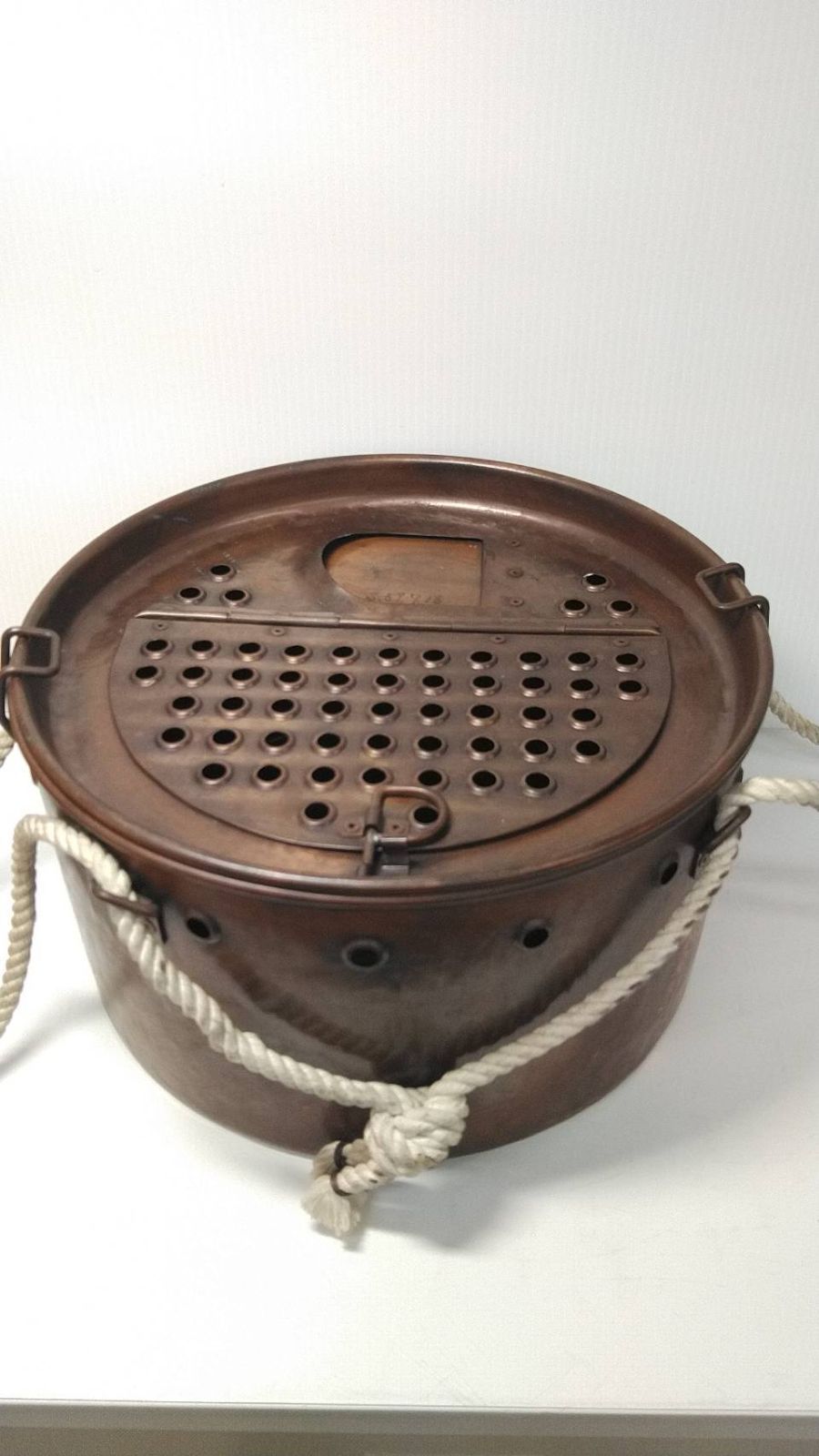 鮎 丸型 おとり缶 銅製 真鍮製 囮缶 友缶 種鮎 昭和 レトロ（08