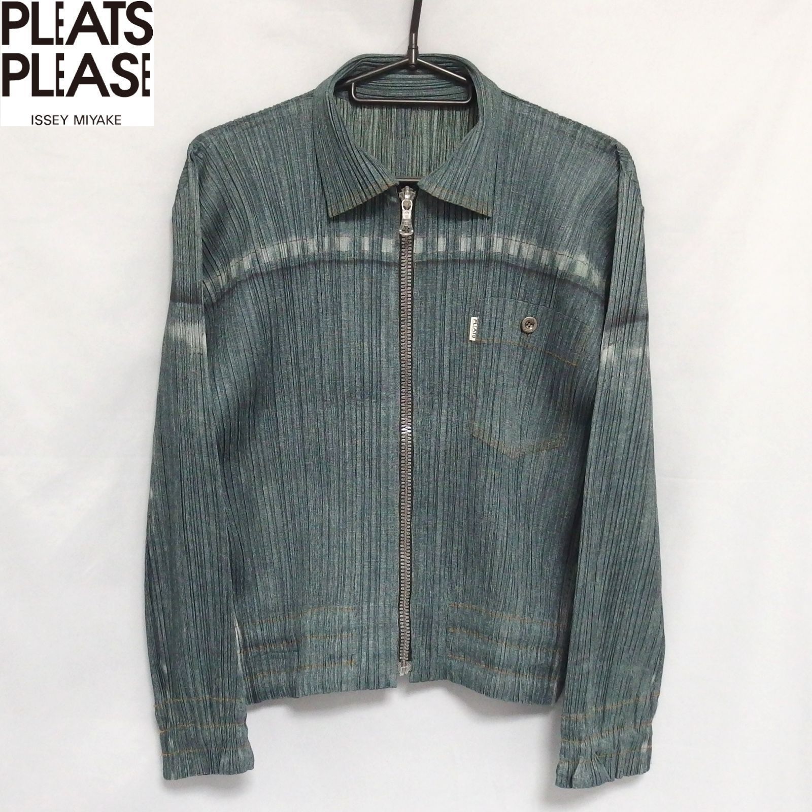 美品☆PLEATS PLEASE ISSEY MIYAKE デニム プリント ジップアップ 長袖 