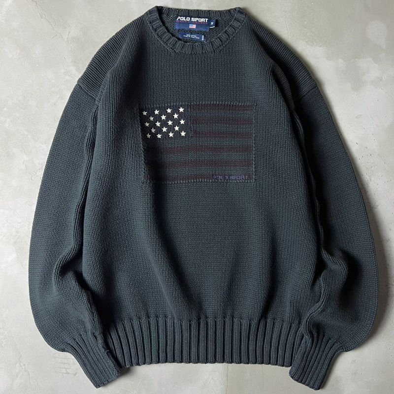 90s POLO SPORT RALPH LAUREN 星条旗 ロゴ 刺繍 後染め コットン