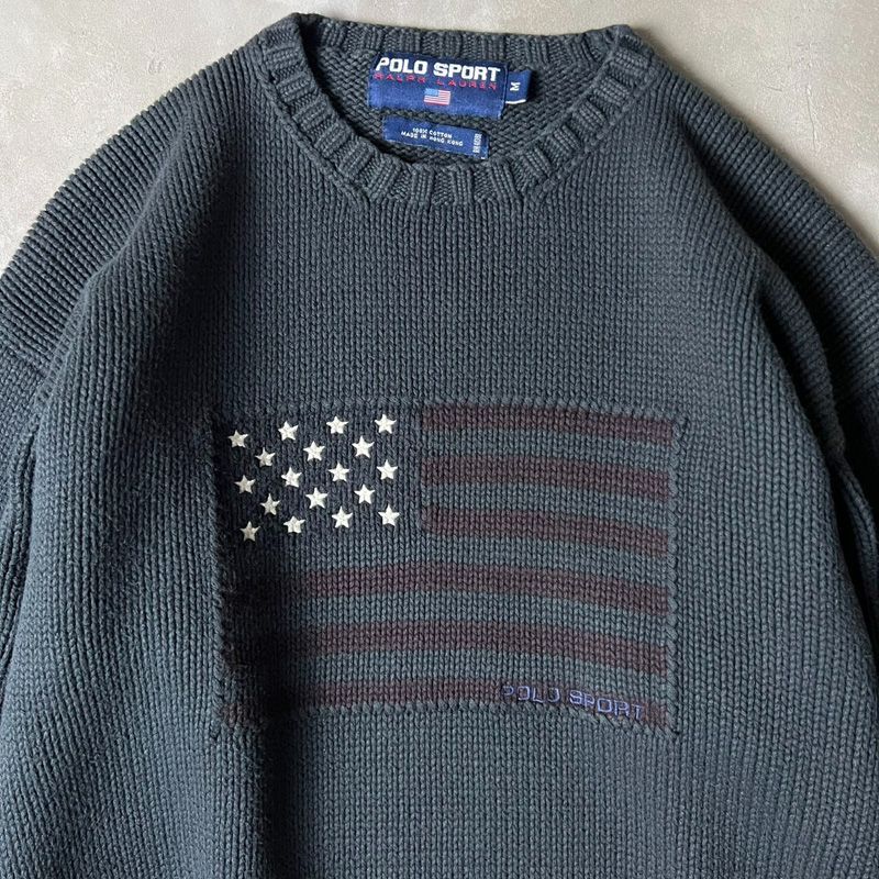 90s POLO SPORT RALPH LAUREN 星条旗 ロゴ 刺繍 後染め コットン