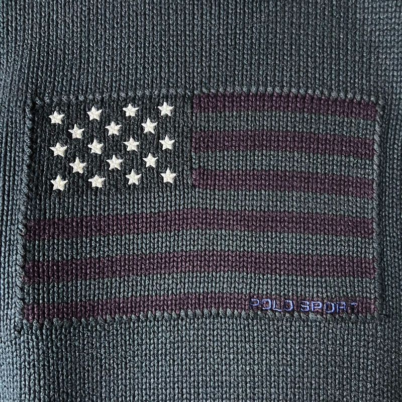 90s POLO SPORT RALPH LAUREN 星条旗 ロゴ 刺繍 後染め コットン