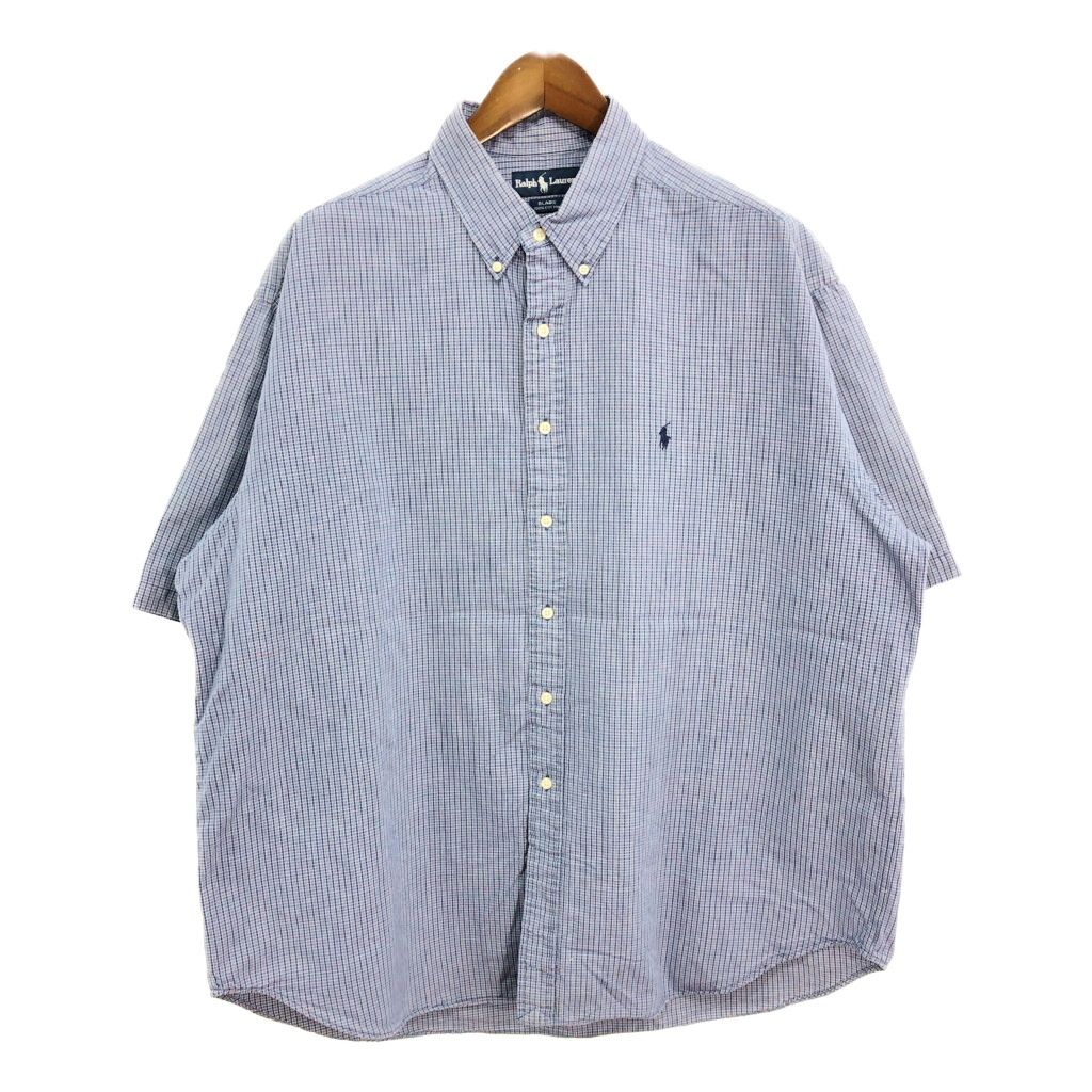 RALPH LAUREN ラルフローレン BLAIRE 半袖シャツ 大きいサイズ チェック ネイビー(メンズ XXL)中古 古着 T9948