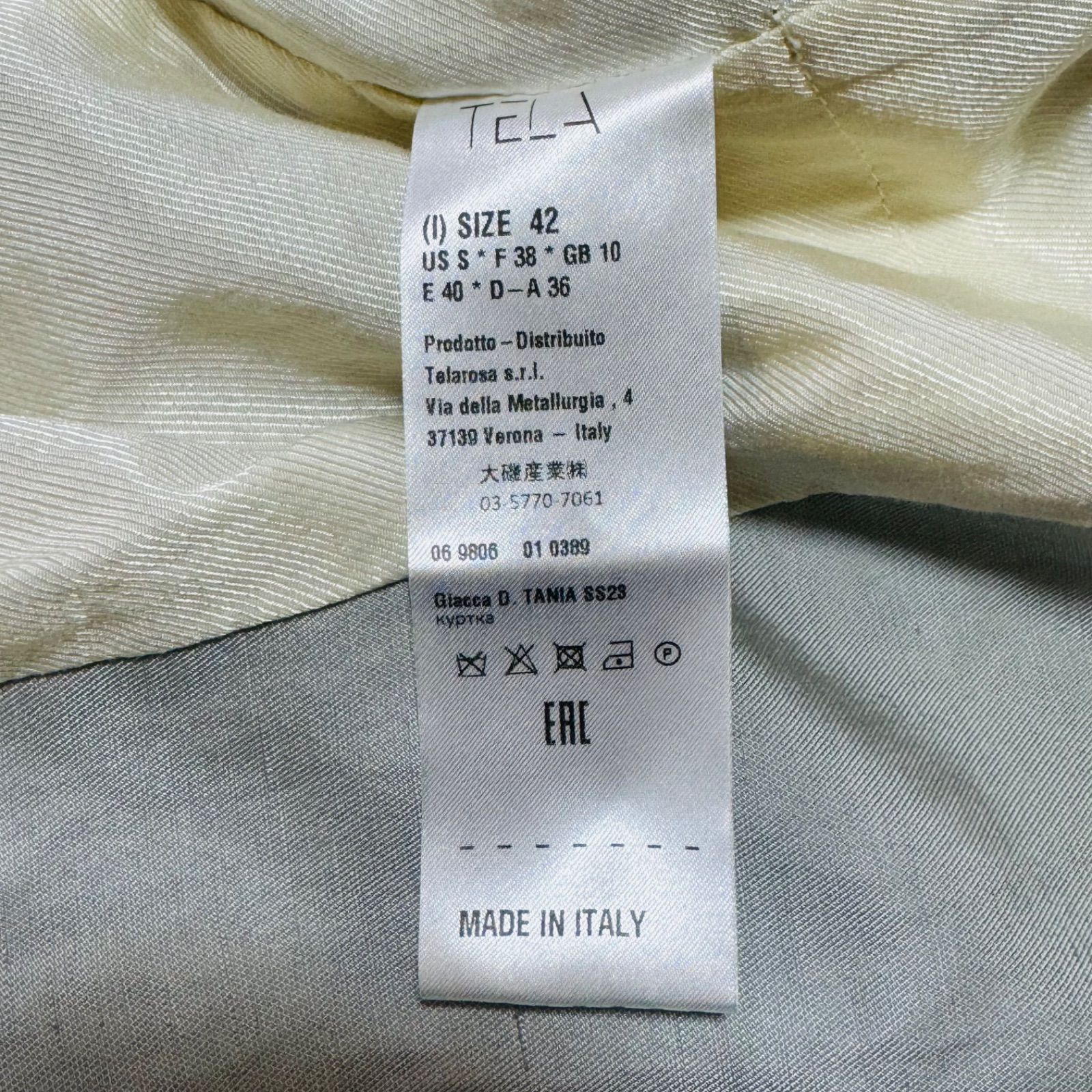 未使用品 タグ付 TELA ダブルブレストリネン混ジャケット ライトグレー 