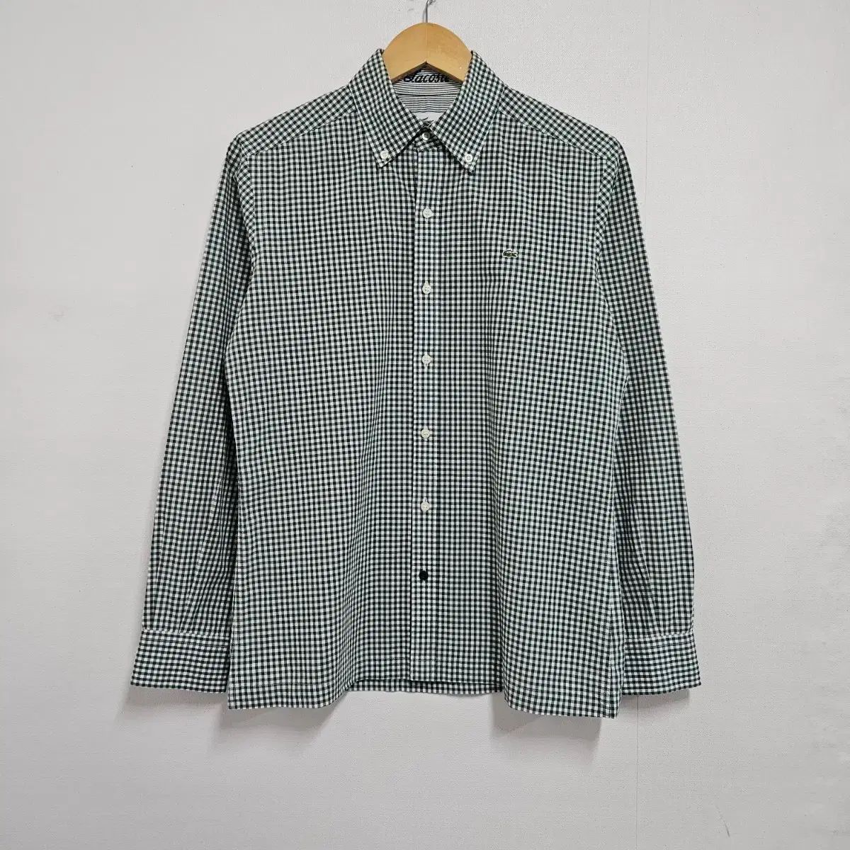 95 LACOSTE ラコステ グリーン ギンガムチェック シャツ