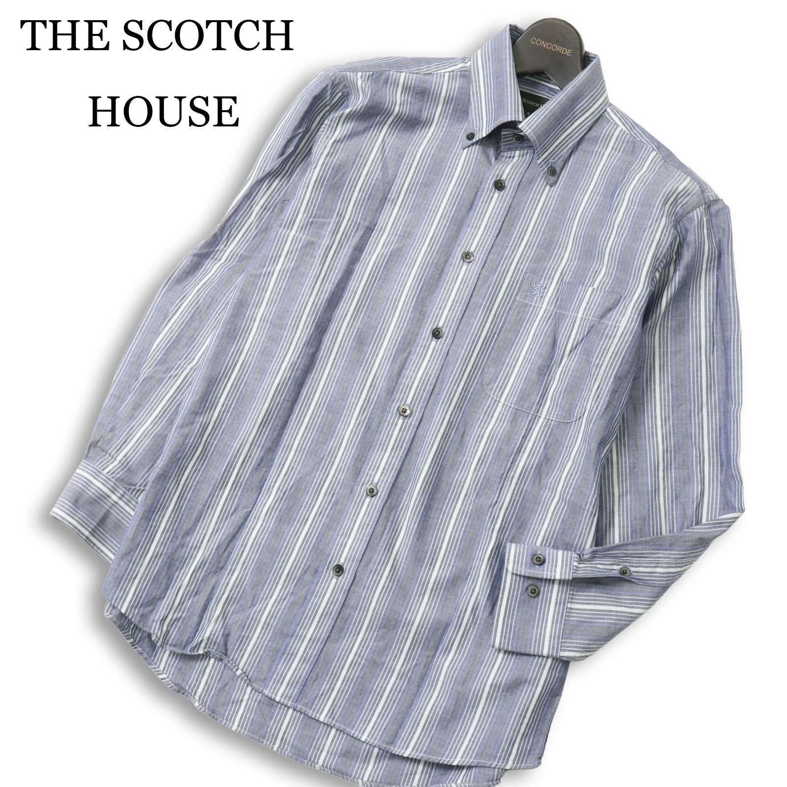 THE SCOTCH HOUSE スコッチハウス 通年 ロゴ刺繍 長袖 ボタンダウン ストライプ シャツ Sz.S メンズ THE SCOTCH HOUSE - THE SCOTCH HOUSE スコッチハウス 通年 ロゴ刺