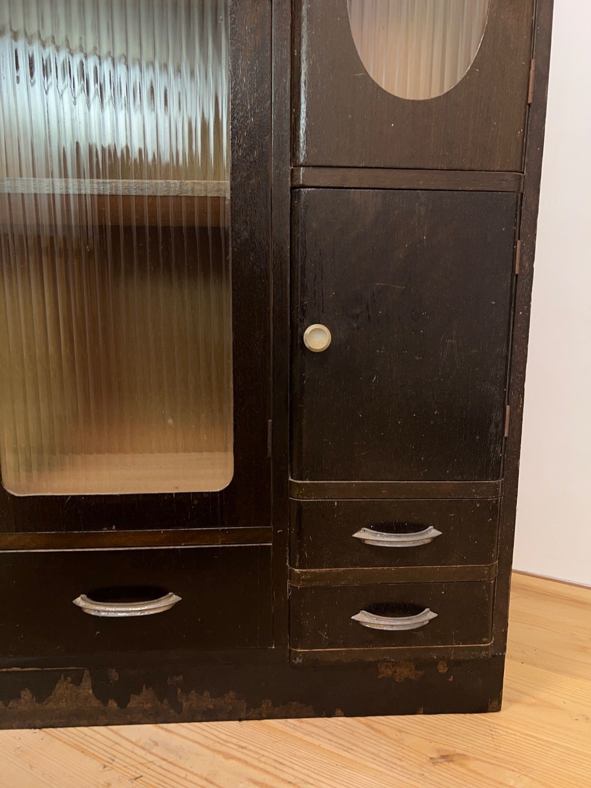 木製 ガラス棚 収納棚 レトロ家具 高さ約115.5㎝ M097 古道具