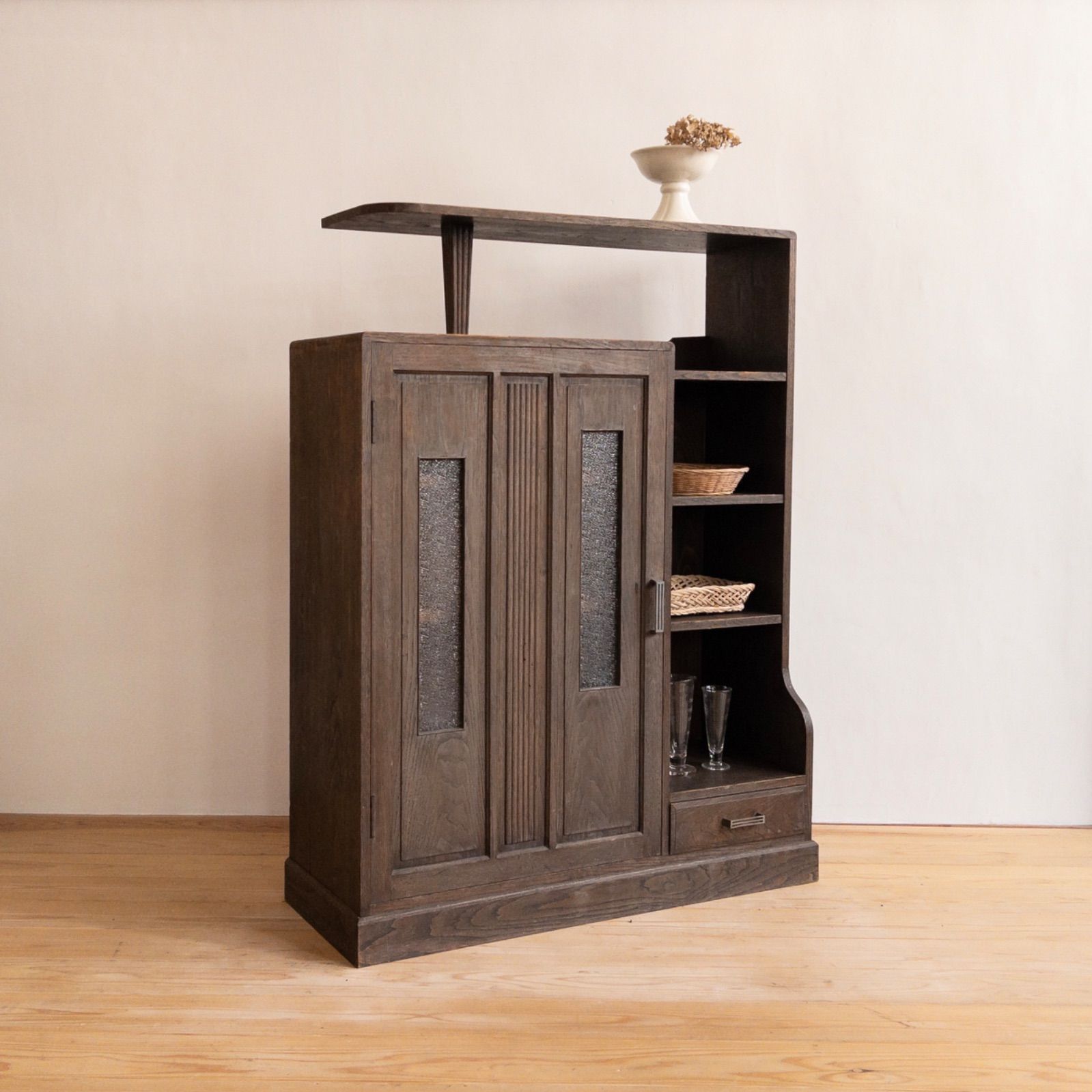 アンティーク 水屋箪笥 茶箪笥 キャビネット 昭和レトロ 大正ロマン ガラス扉