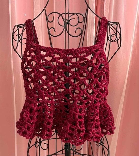 ベルベット調ヤーンのビスチェ ボルドー（小さなラメ入り）※ハンドメイド