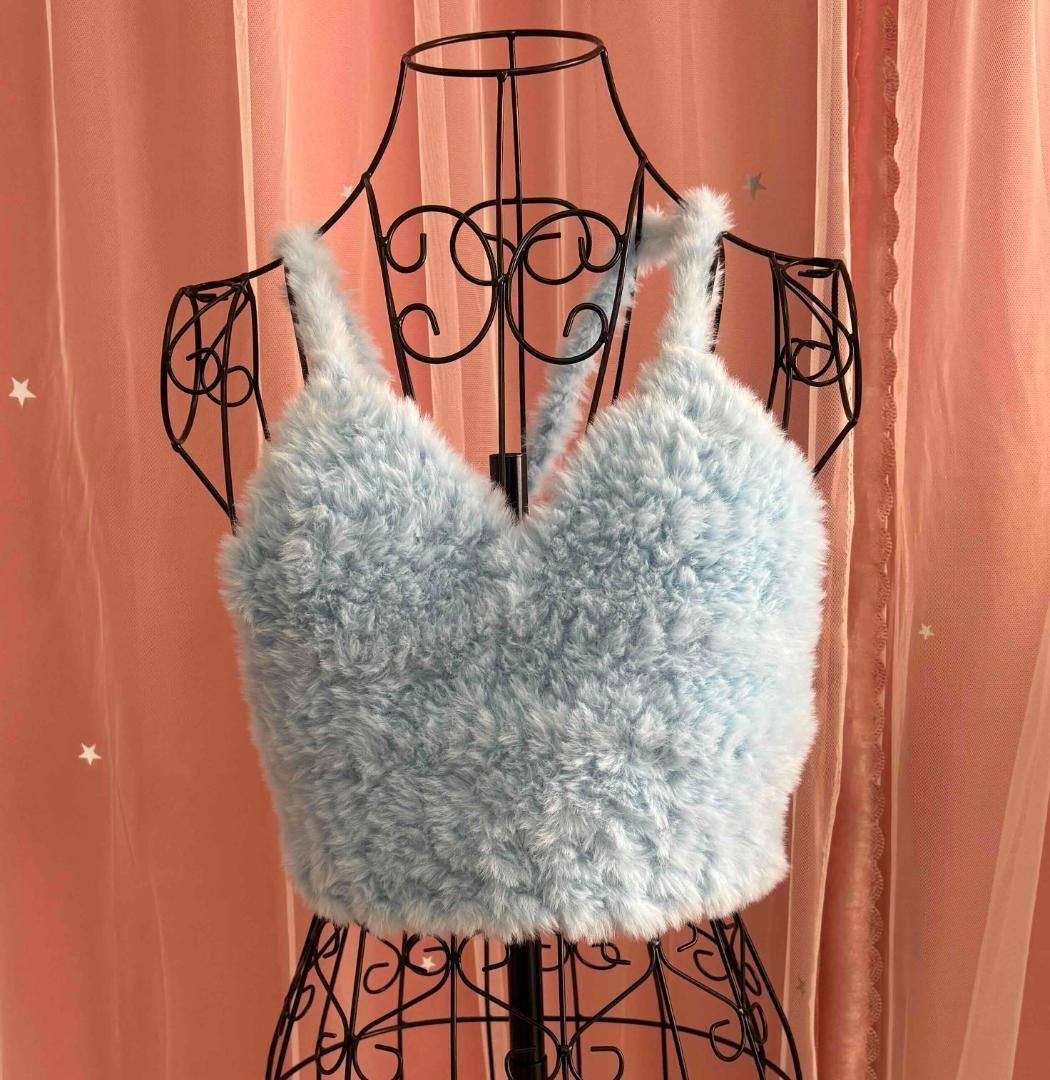 モコモコファーのショートビスチェ 水色 ※ハンドメイド