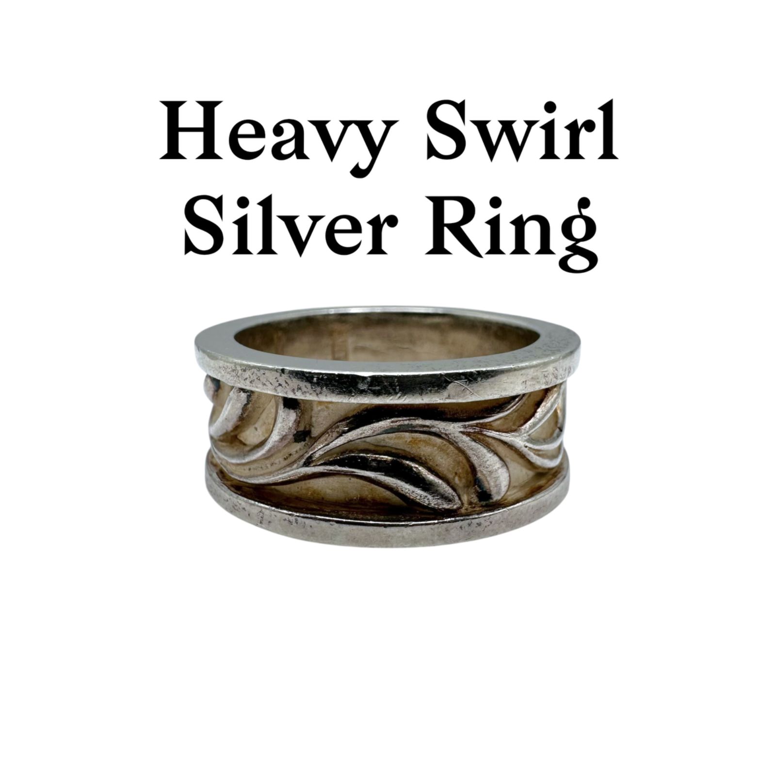 抜群の重厚感】ウェーブライン SILVER 刻印 Design Ring シルバー 