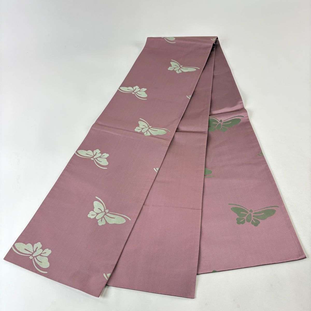 美品】 袋帯 名品 辻村ジュサブロー 落款 蝶 小豆色 六通 正絹 【中古