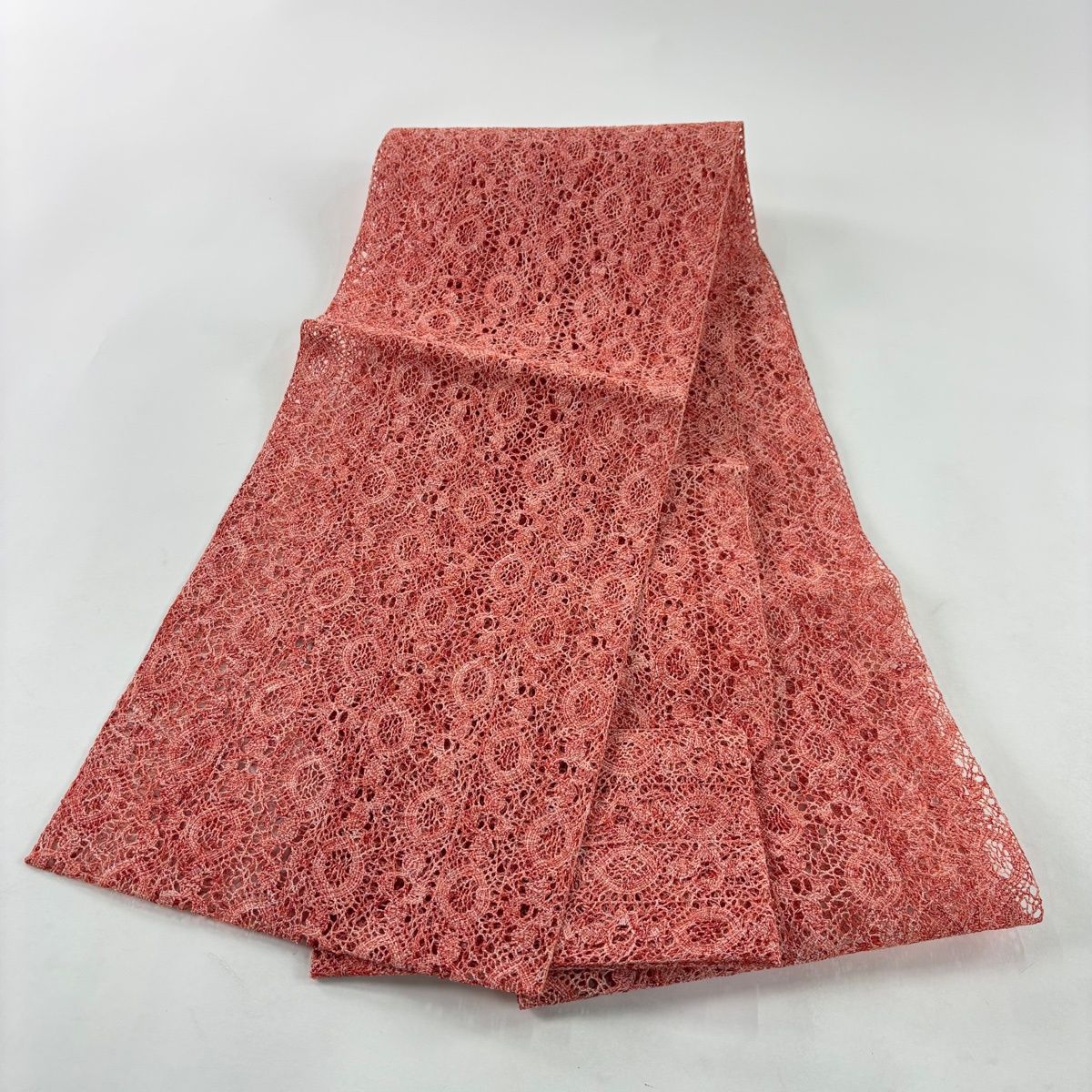 美品】 名古屋帯 秀品 夏帯 八寸名古屋帯 松葉仕立て 幾何学模様 茜色