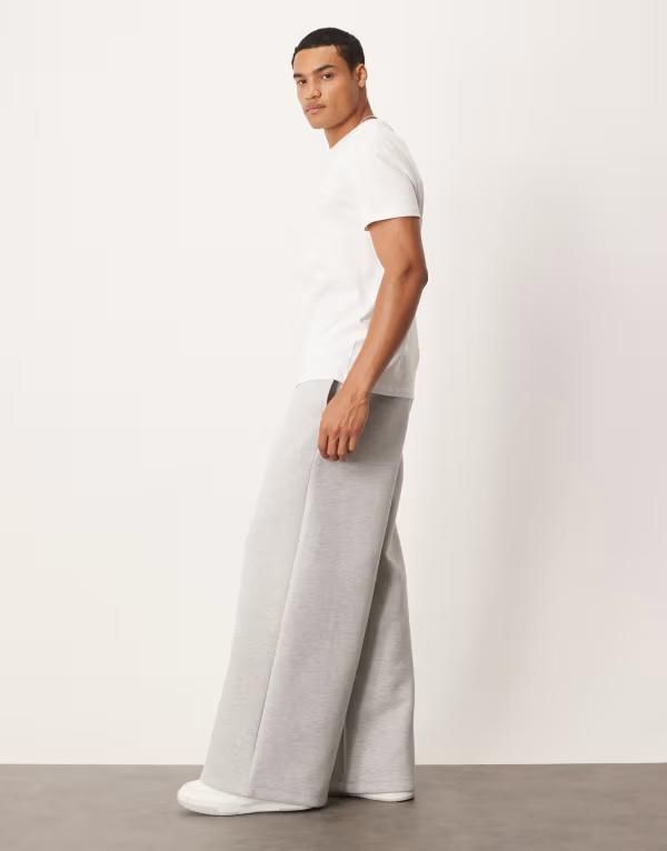 ASOS エイソス メンズ DESIGN リネン素材のワイドレッグスーツ ASOS(スタイル(パンツ)カーゴパンツ)(ズボン・パンツ エイソス メンズ ボトムス カジュアルパンツ ワイドレッグ パンツ スウェットパンツ スキューバ ASOS DESIGN heavyweight super wide leg sweatpants in scubastyle fabric heather Gr