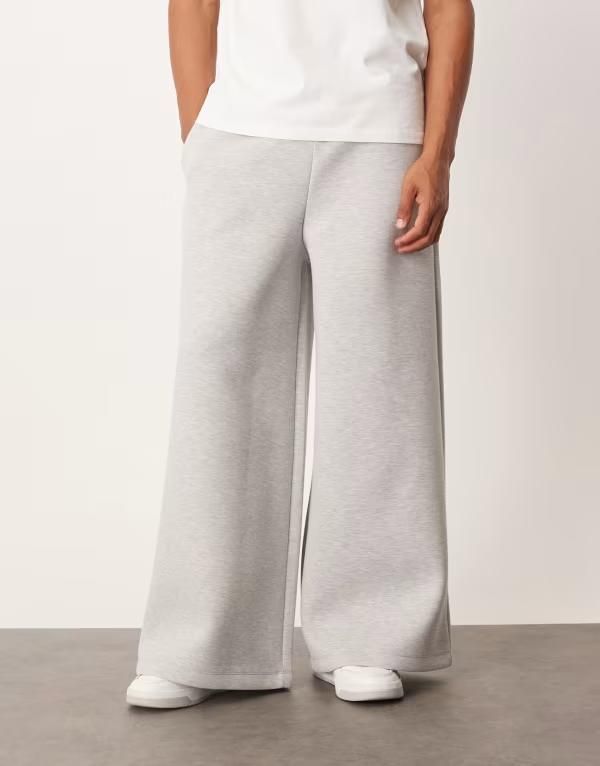 ASOS エイソス メンズ DESIGN リネン素材のワイドレッグスーツ ASOS(スタイル(パンツ)カーゴパンツ)(ズボン・パンツ エイソス メンズ ボトムス カジュアルパンツ ワイドレッグ パンツ スウェットパンツ スキューバ ASOS DESIGN heavyweight super wide leg sweatpants in scubastyle fabric heather Gr